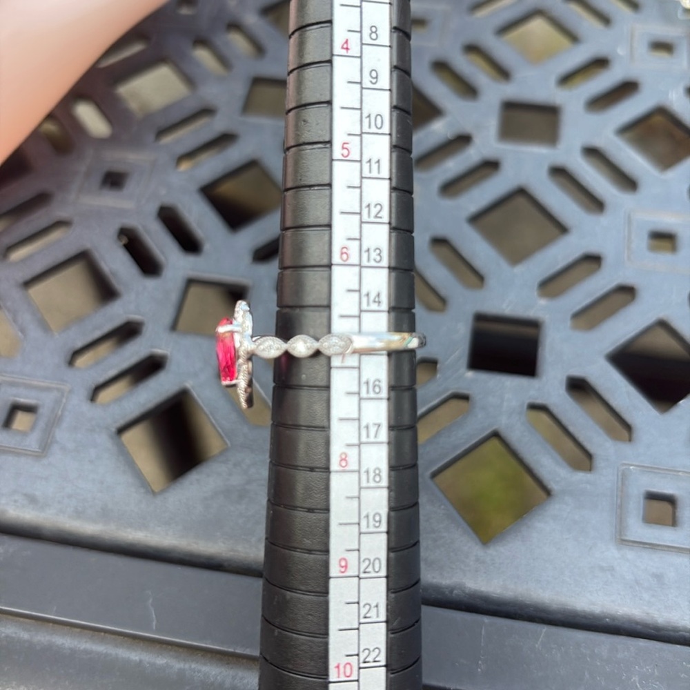 Pear Cut 1.25 tcw Genuine Ruby & Diamond Ring Sterling Silver Size 7 - Picture 12 of 14